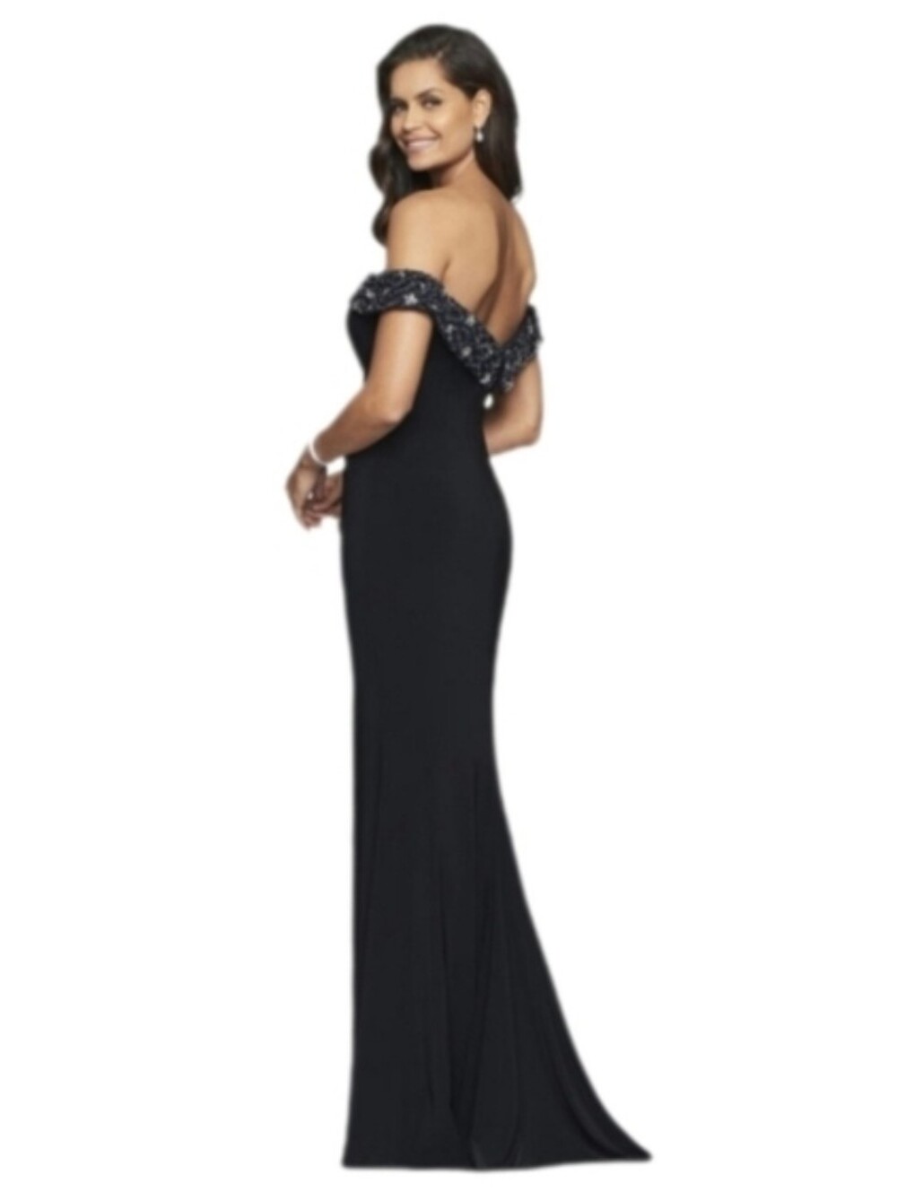 Faviana Dress Glamour Off Shoulder Sweetheat Neckline Maxi Black Size 8 - Picture 12 of 16